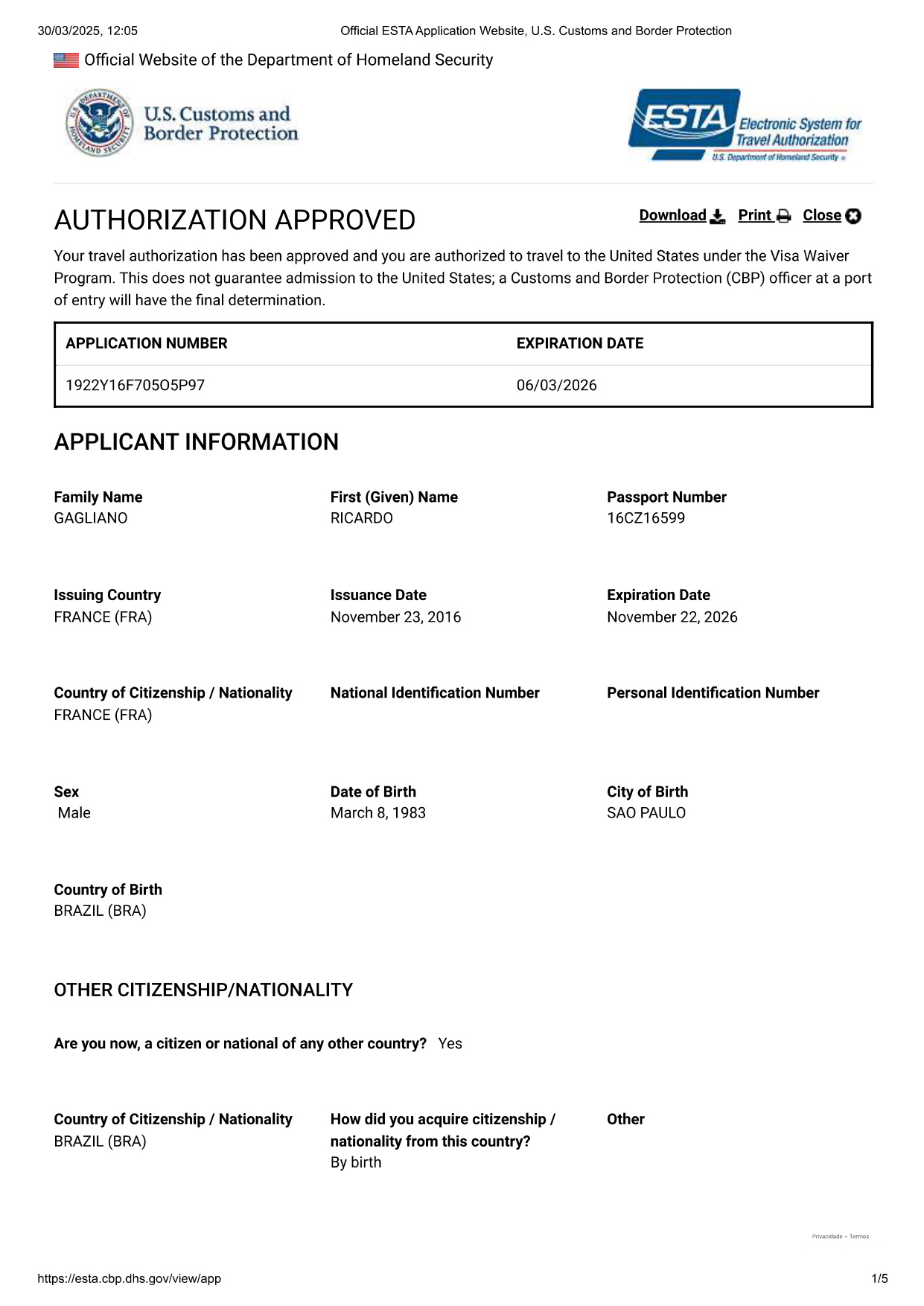 ESTA Application 2025 - página 1